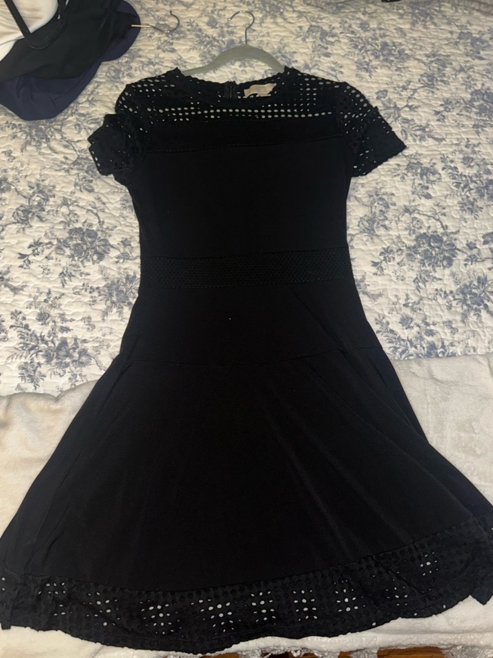 Michael Kors Women's Black Short Sleeve A-Line Dress with Eyelet